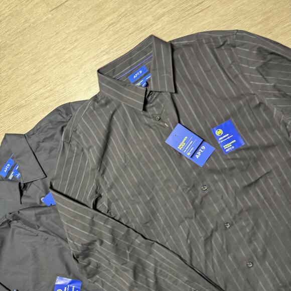 (3) Apt. 9 Premier Flex NWT No Iron Long Sleeve Dress Shirt Men's L Black Gray - Picture 3 of 8